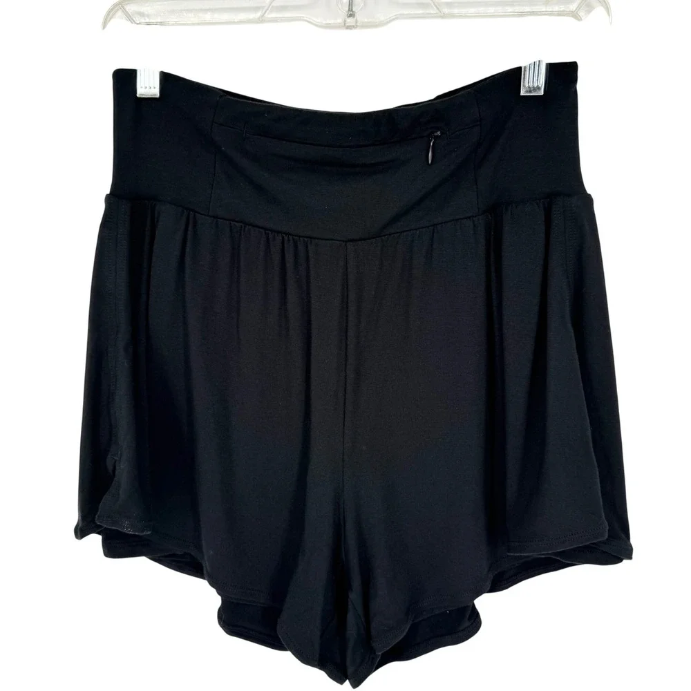 Halara High Waisted Multiple Pockets Split 2 in 1 Yoga Shorts Black‎ S Athletic